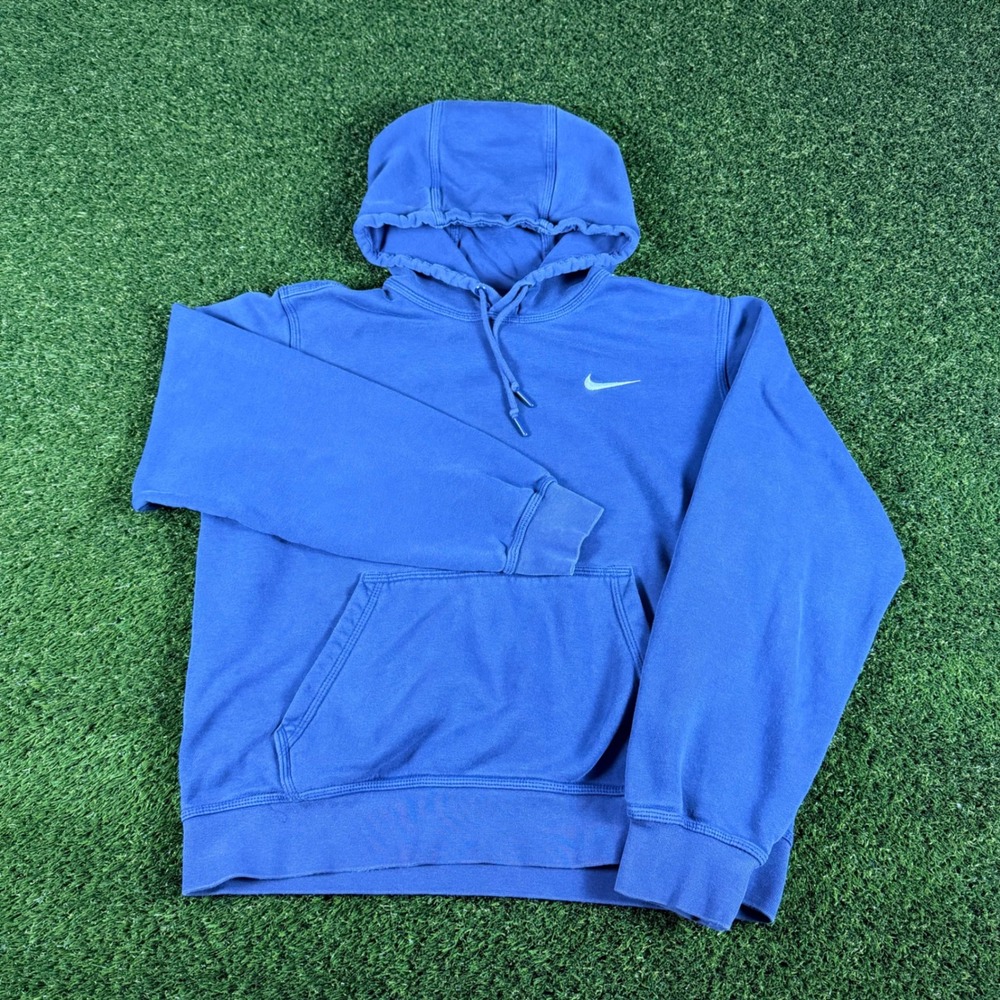 Nike Mens Blue Fleece Pullover Hoodie Embroidered Swoosh Logo Size M